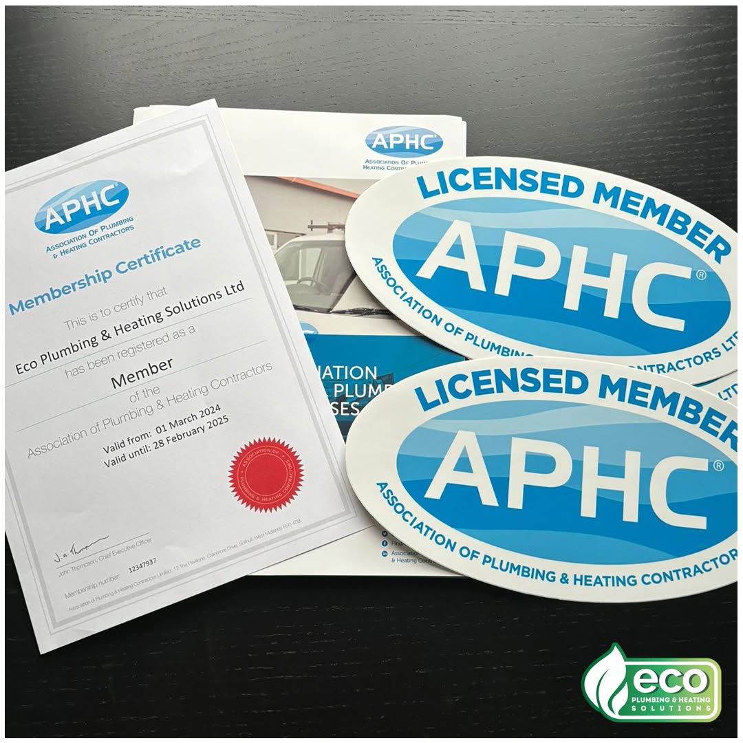 APHC Membership Certificate issued to Eco Plumbing & Heating Solutions Ltd — Licensed Member of the Association of Plumbing & Heating Contractors