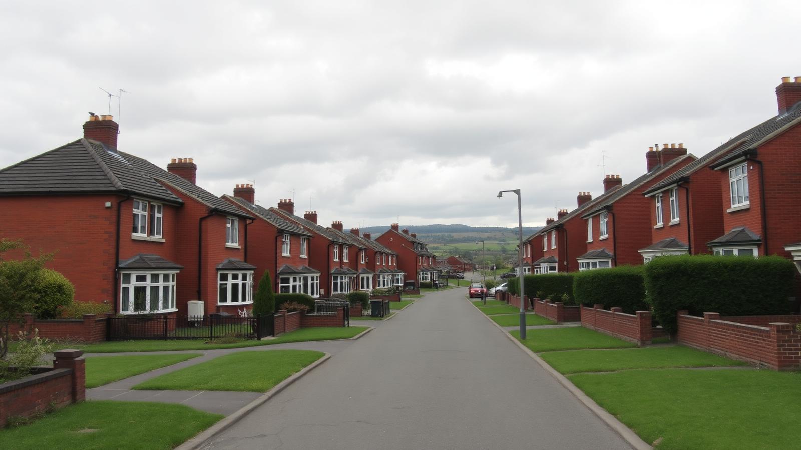 Red-brick 1930s semi-detached homes on a suburban street in Chadderton